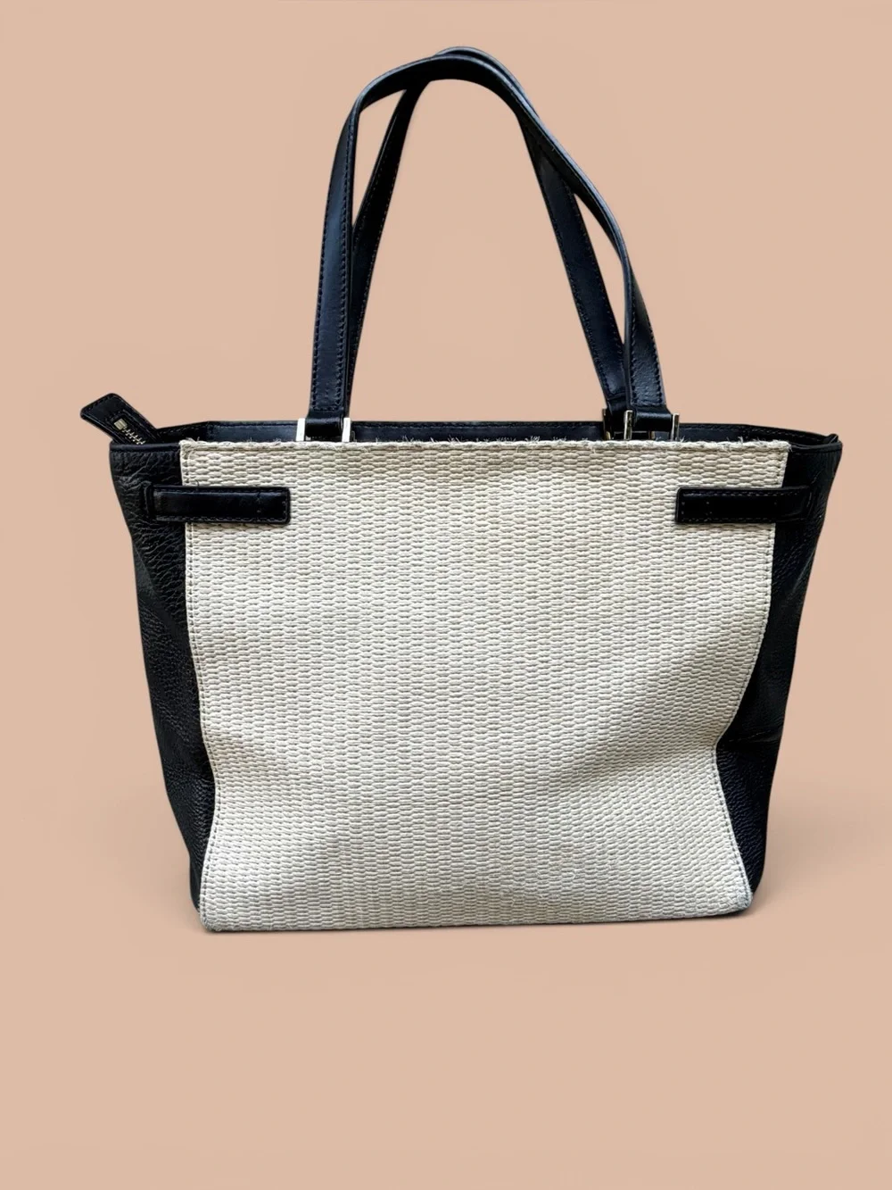 Kate Spade Leo Houston Street Two Tone Leather/Woven Straw Shoulder/Tote Bag EUC